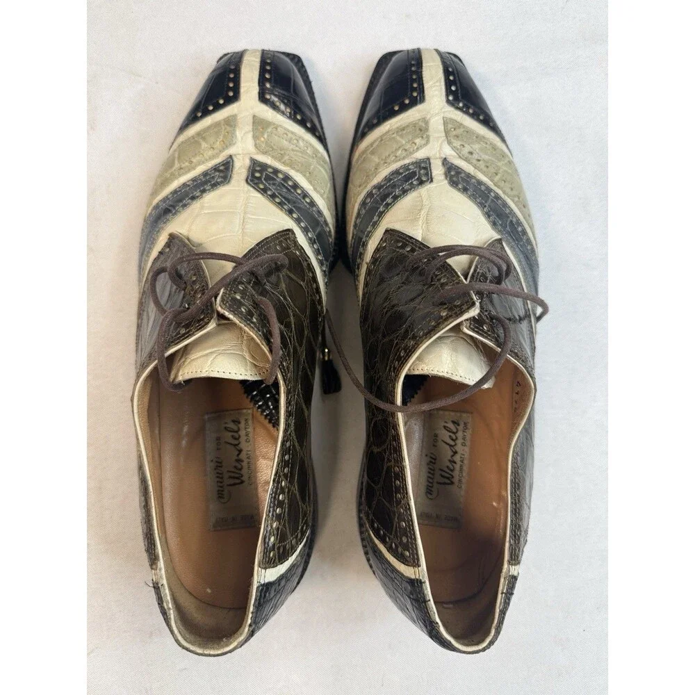 Mauri Genuine Alligator Shoes Men's Vintage Multi-Color Oxfords Italian 10M
